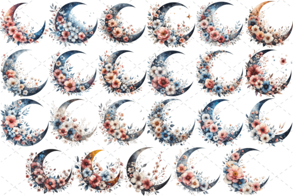 Download Watercolor Floral Moon Silhouette Bundle - Floral moon Collection