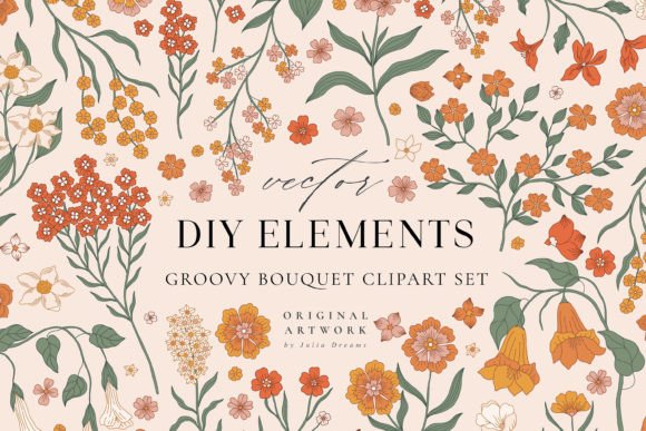 Download Groovy Bouquet Boho Flowers Clipart - Bouquet Collection