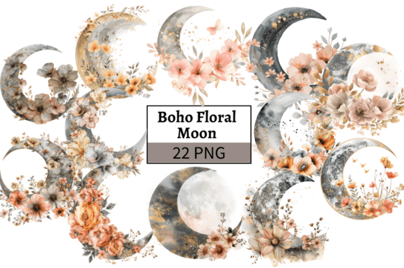 Download Watercolor Boho Floral Moon PNG Clipart - Floral moon Collection