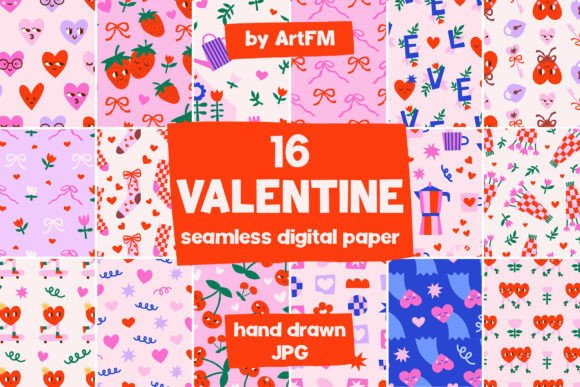 Download 16 Cute Valentines Day Digital Paper - Cute valentine Collection