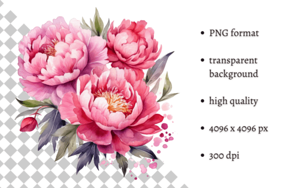 Download Watercolor Bouquet of Pink Peonies PNG - Bouquet Collection