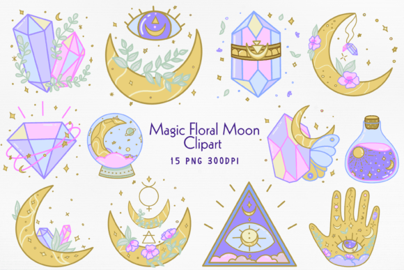 Download Magic Floral Moon Mystical PNG Bundle - Floral moon Collection