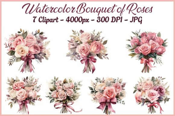 Download Watercolor Bouquet of Roses - Clipart - Bouquet Collection