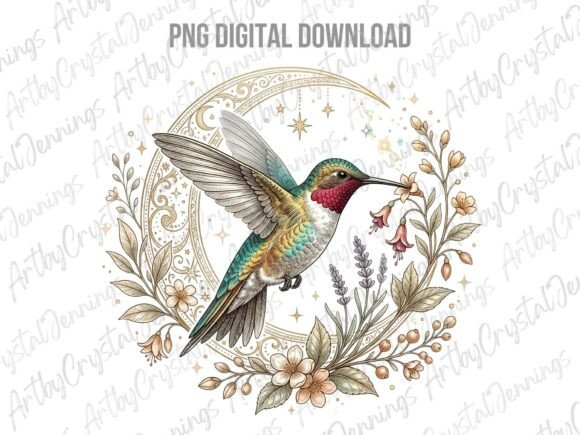 Download Celestial Hummingbird Floral Moon PNG - Floral moon Collection