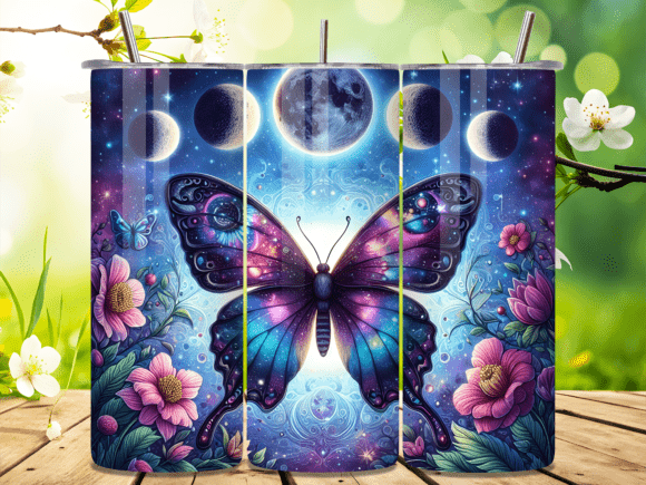 Download Floral Moon Phase Butterfly Tumbler Wrap - Floral moon Collection