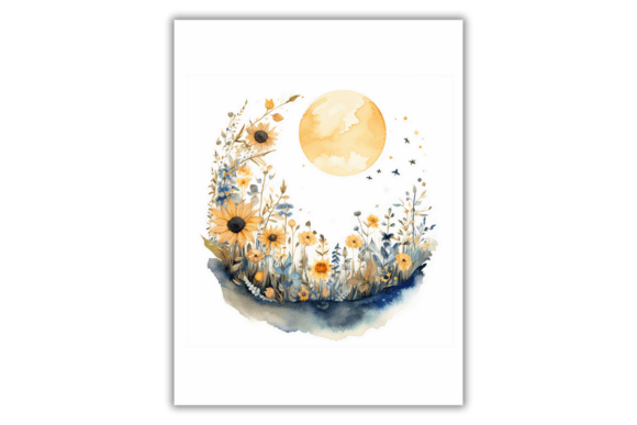 Download Watercolor Floral Moon- Art Print - Floral moon Collection