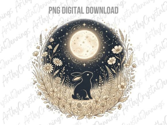 Download Bunny Rabbit Wildflower Floral Moon PNG - Floral moon Collection