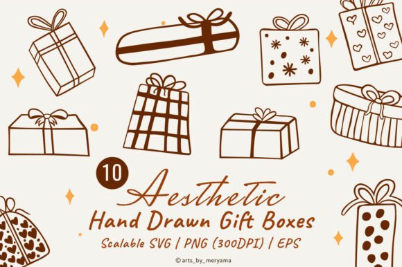 Download Hand Drawn Presents Gift Box Set SVG PNG - Premium Resources