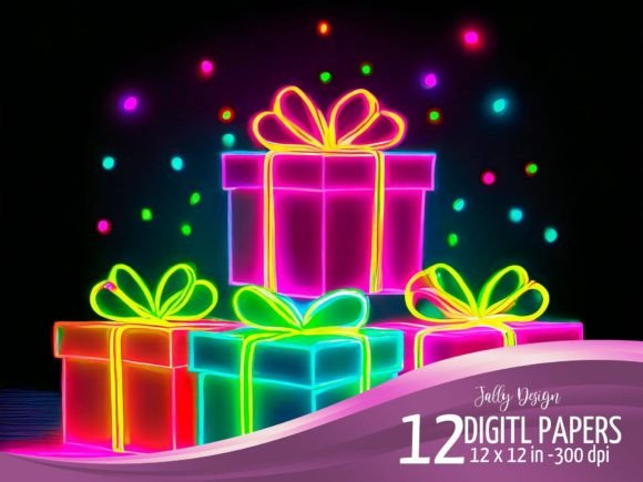 Download Neon Birthday Presents Retro Graphics - Premium Resources