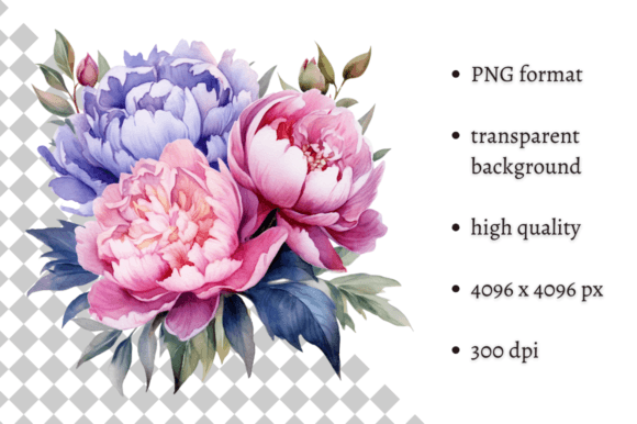 Download Watercolor Bouquet of Pink Peonies PNG - Bouquet Collection